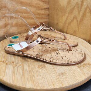 Michael Kors Women Rose Gold T Strap Jelly Cork Thong Sandals